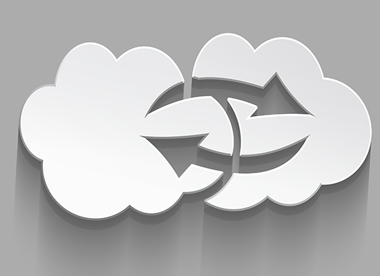 Vector illustration of white cloud computing icons with realistic shadow