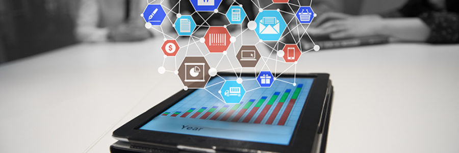 Digital application with icons flying Digital application with icons flying