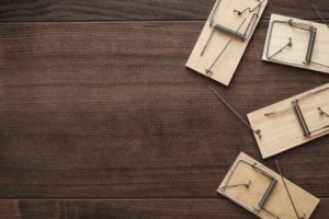 mousetraps on the wooden background