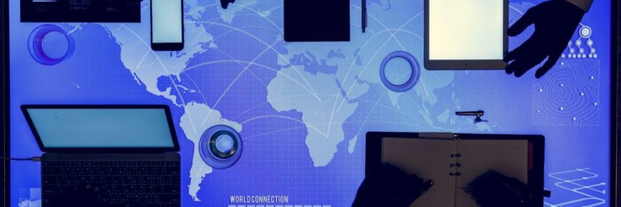 World connection meeting at cyber space table