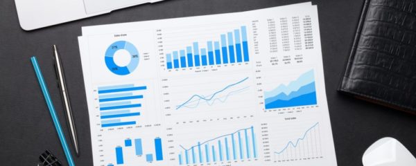 Office workplace table with reports
