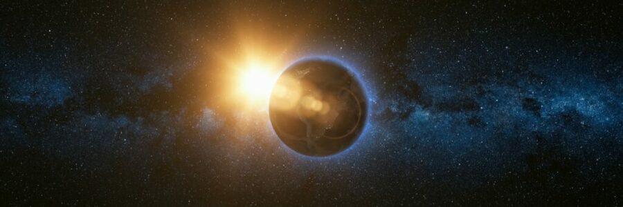 Space view on Planet Earth and Sun in Universe Space view on Planet Earth and Sun in Universe