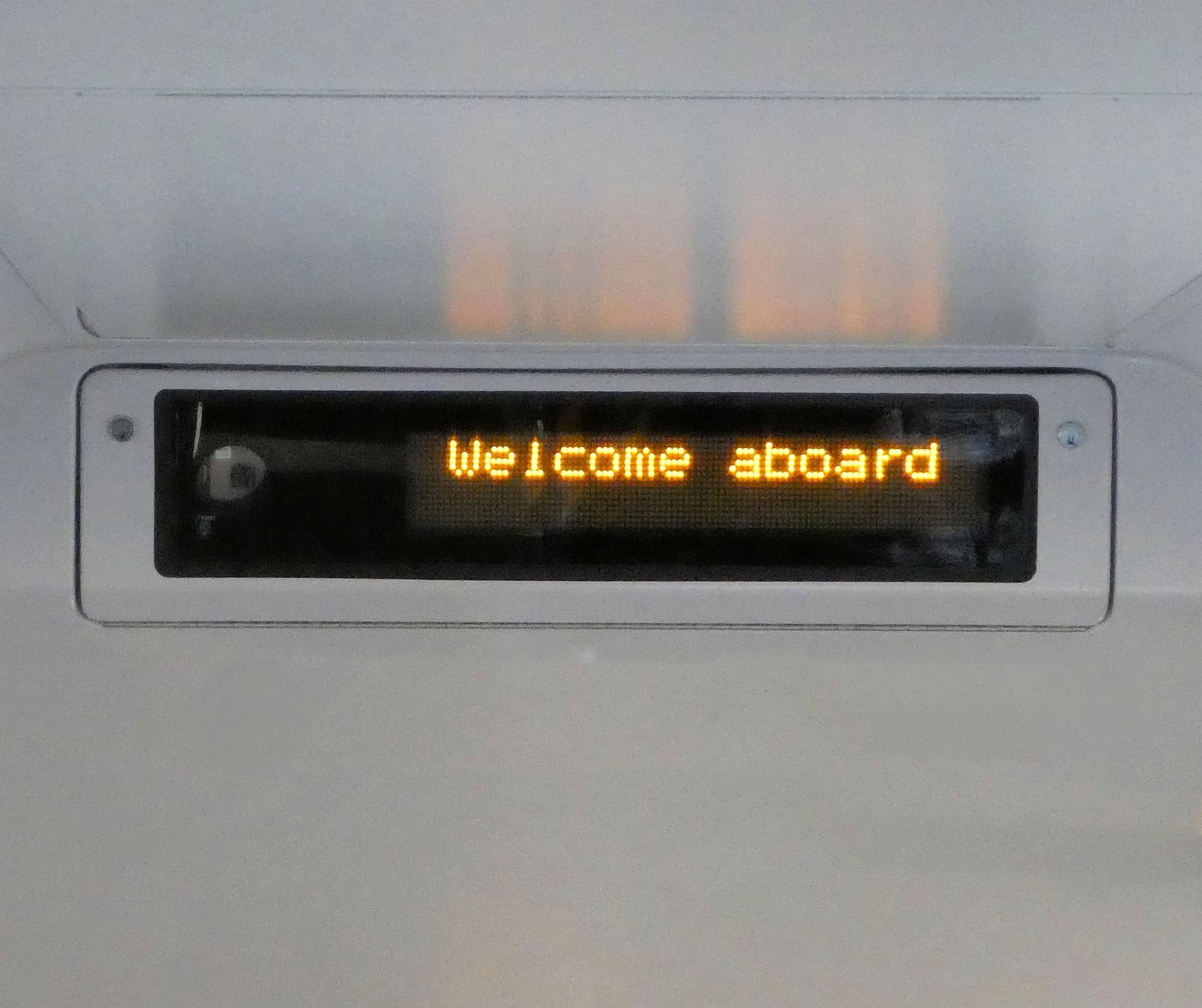 Welcome aboard,sign message on screen monitor