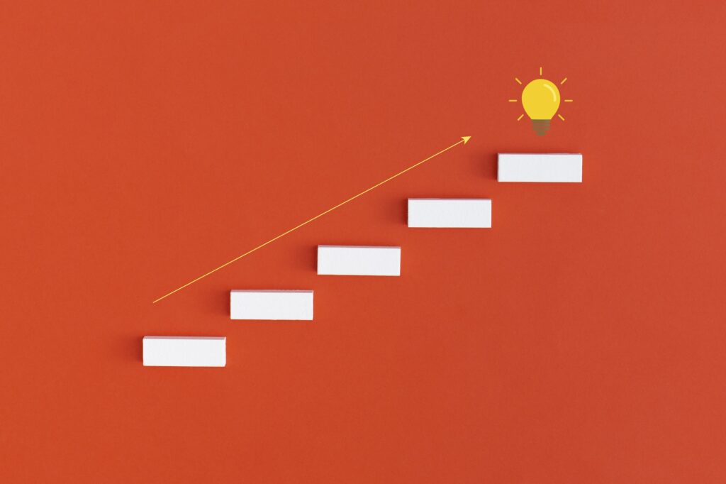 Ladder career path for business growth success process. Inspiration and creative idea concept.